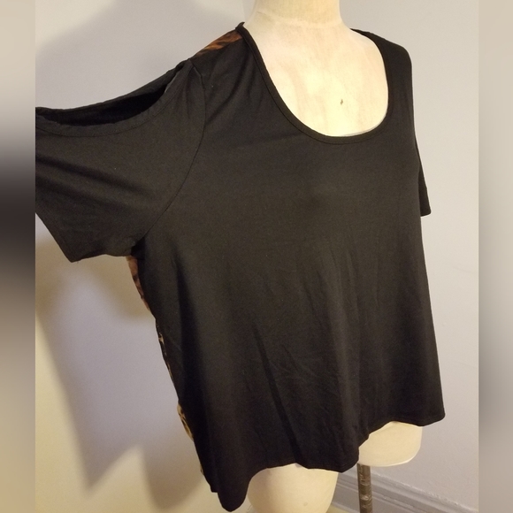 CHEETAH HIGH LOW ANIMAL PRINT LEOPARD PLUS SZ 3X COLD SHOULDER TOP CONTEMPORARY - Picture 6 of 6